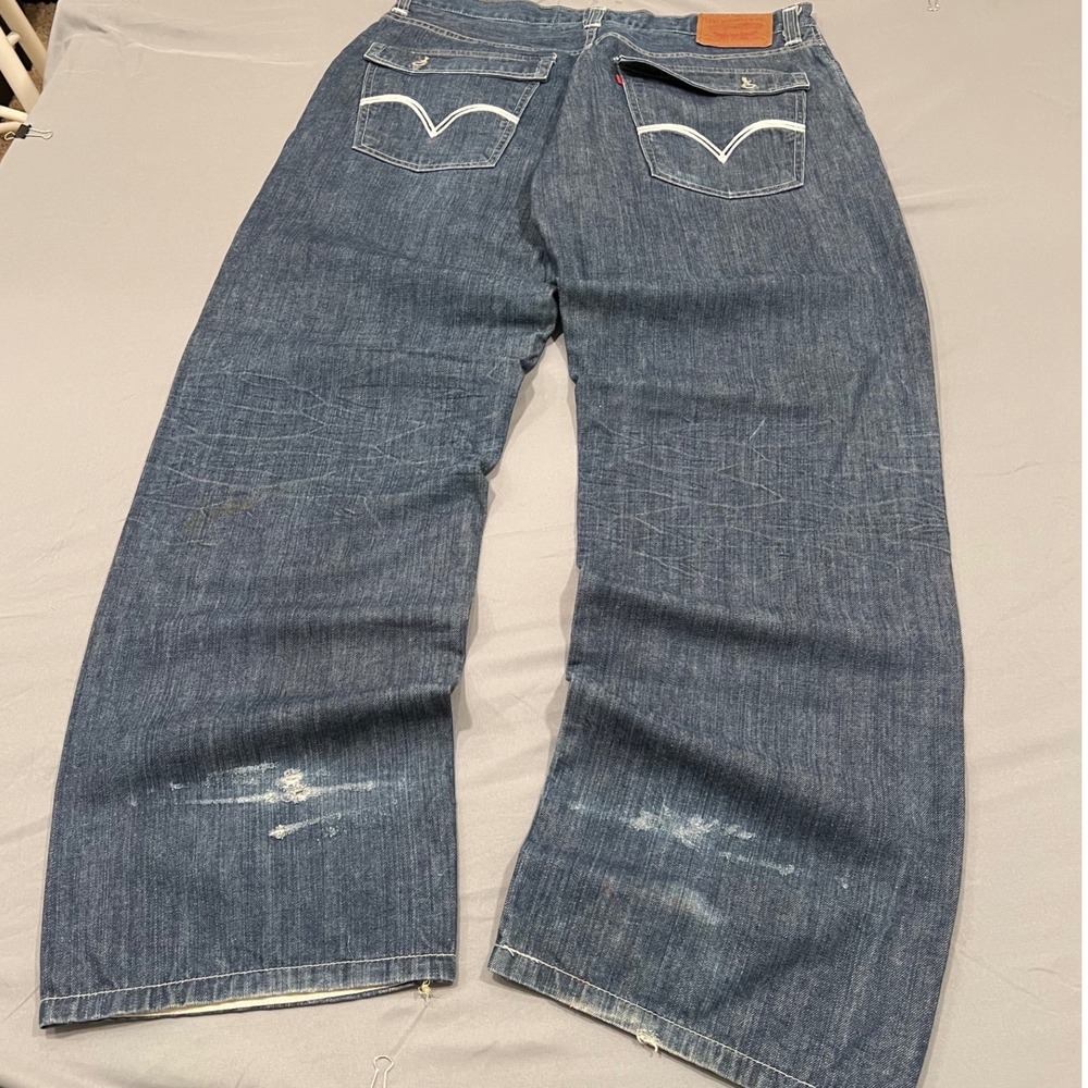 Levis 569 Loose Straight Baggy Jeans Blue Y2K Skater W36 L34 Contrast Stitch